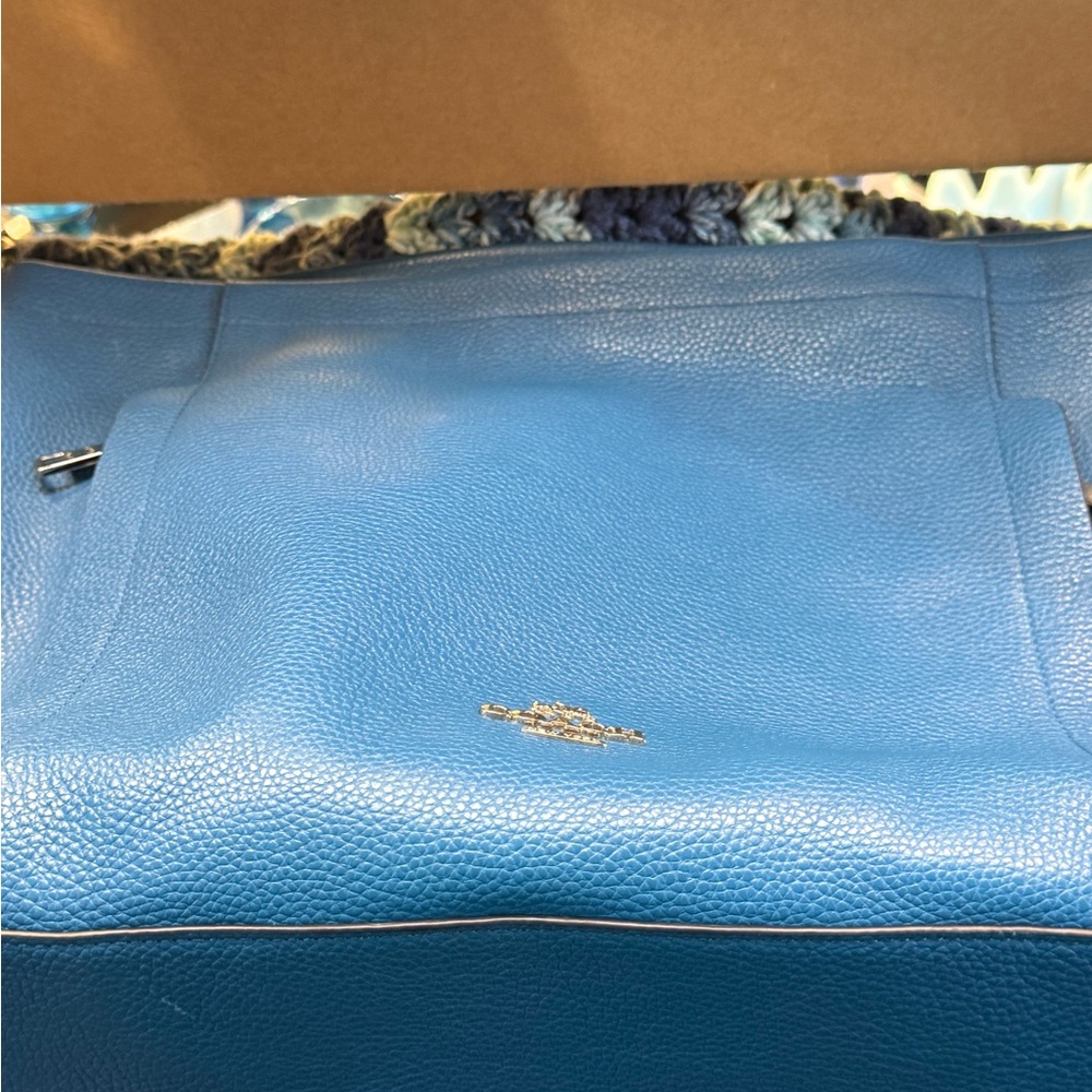 Coach Madison Blue Leather Tote Bag with Silver Hardware